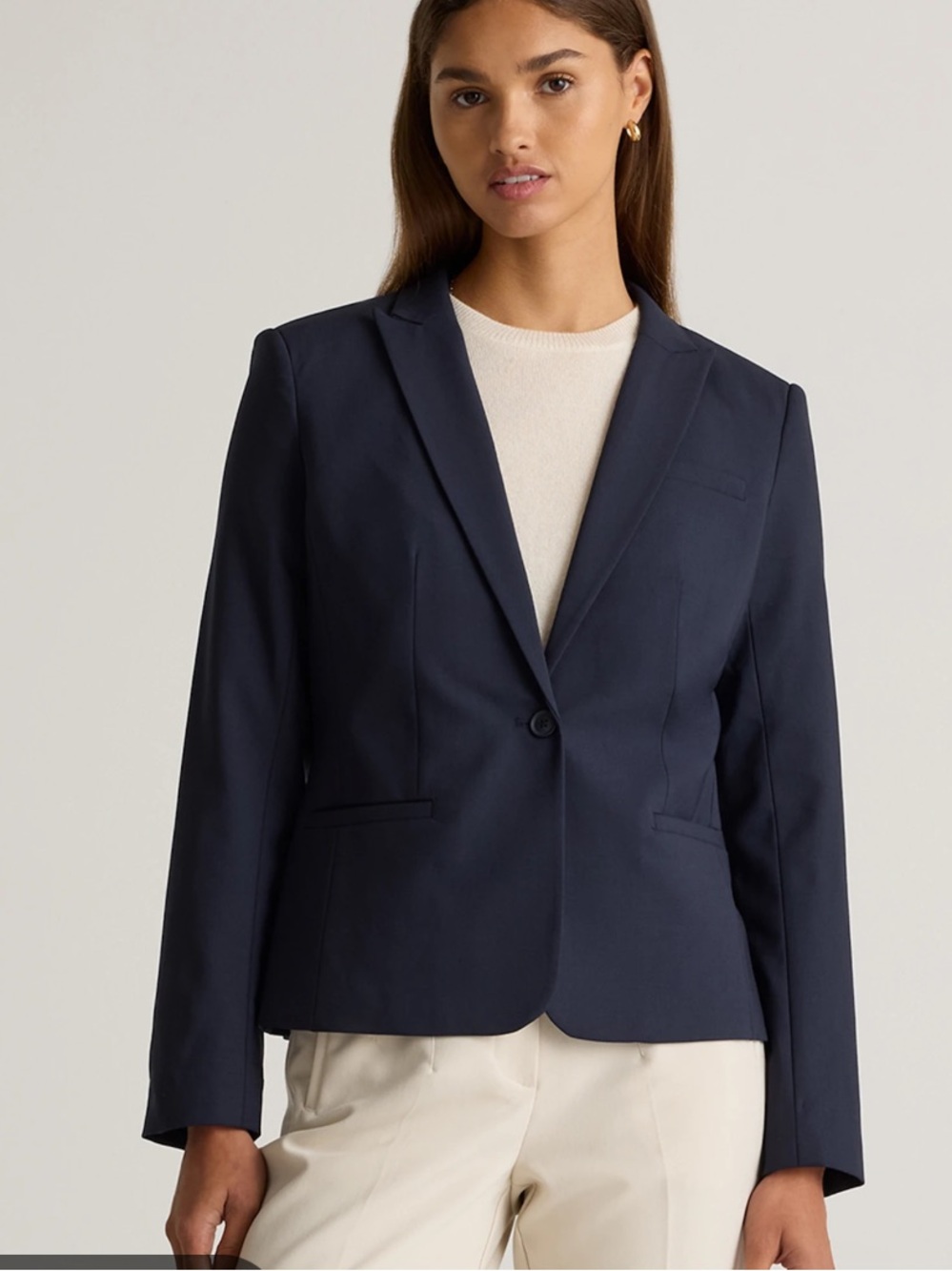 Quince 3D Wool Women's Tailored Single-Button Blazer in Navy